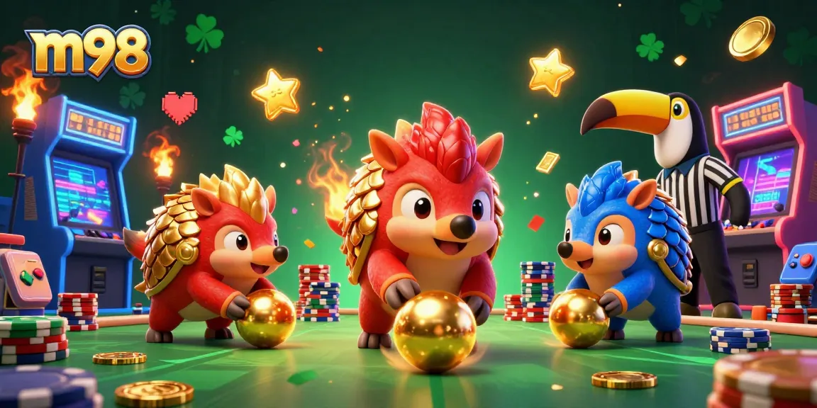 m98 pangolins bowling through poker chips in a vibrant casino setting full of action