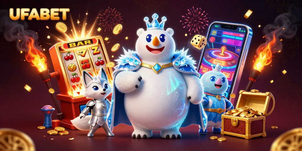 Experience the thrills of UFABET with a 3D illustration showcasing vibrant casino elements and engaging characters.