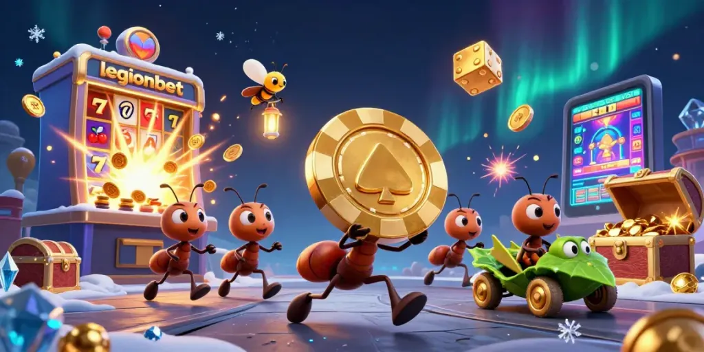 Join the legionbet adventure with ants carrying giant poker chips through an exciting casino-themed heist