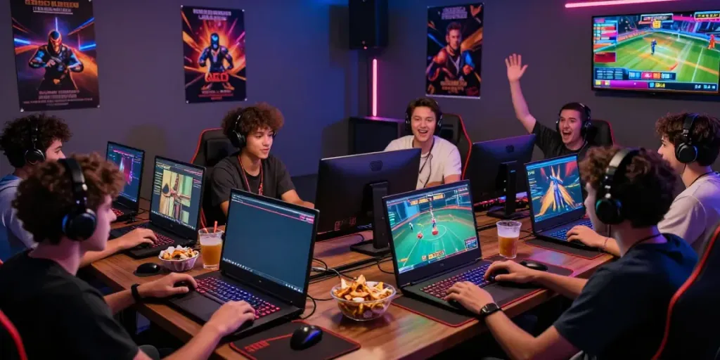 Engaged players at http://sin88-onl.com/ enjoying a dynamic multiplayer casino game in a vibrant night setting.