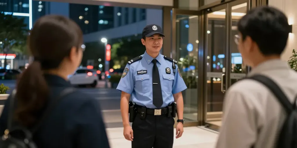 Security Guard ensuring safety in a professional atmosphere at a local venue entrance.