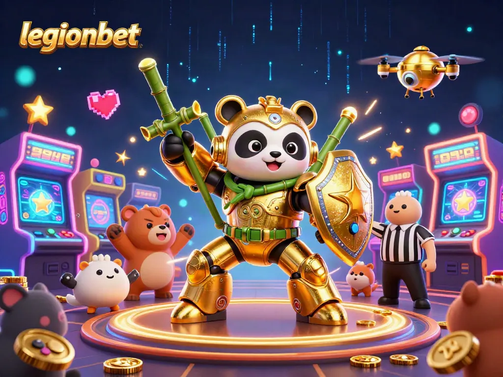 Engage with legionbet's thrilling casino experience featuring a golden panda and dynamic gaming elements.