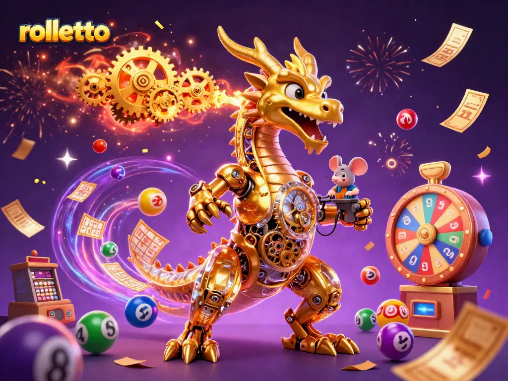 Engage with rolletto's thrilling gaming experience featuring vibrant casino elements and a golden dragon.