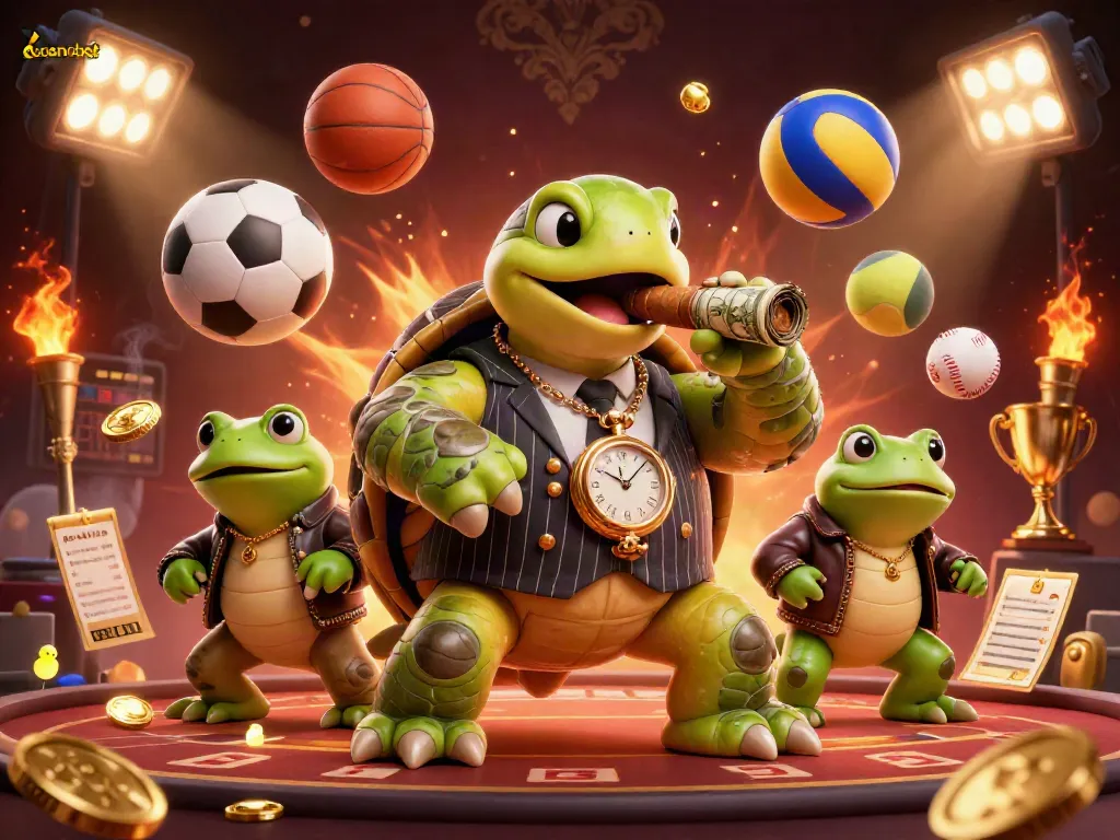 Engage with cosmobet's thrilling virtual casino experience featuring a dynamic turtle mobster and sports elements.
