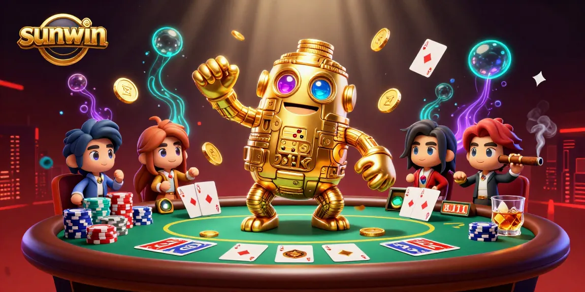 Experience exciting gameplay at sunwin with a vibrant scene of a golden golem surrounded by poker elements.